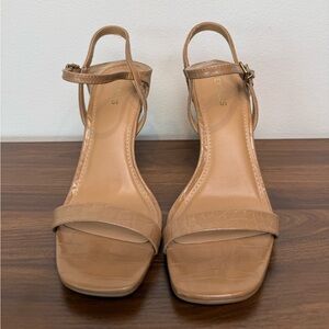 Express Tan Croc Embossed Square Toe Ankle Strap Heels Size 7